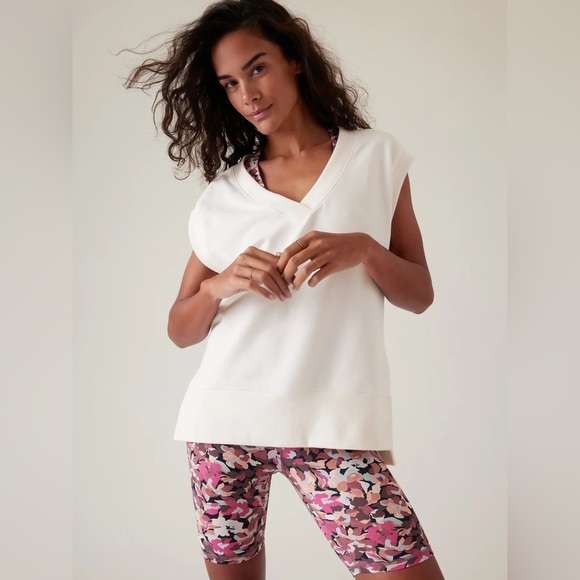 Athleta Retroterry V Neck Sweatshirt Tee in Magnolia White, Size XS - Picture 1 of 10